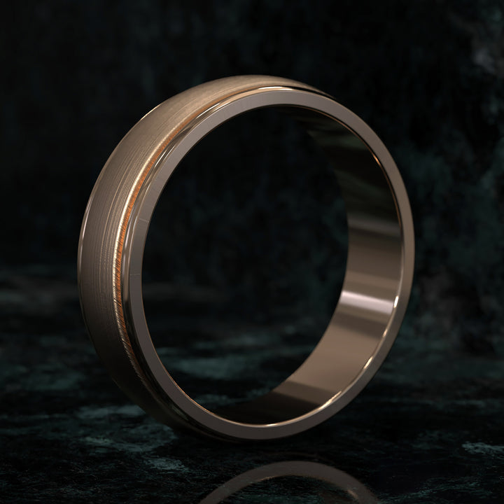 Brushed center domed men’s wedding band with rounded edges