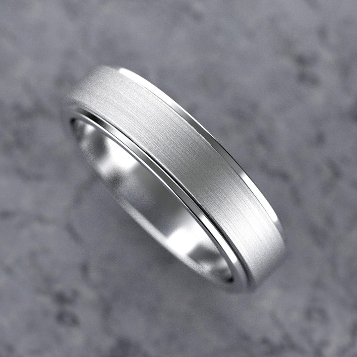 men’s brushed center band with polished step edges in 5.9 mm width