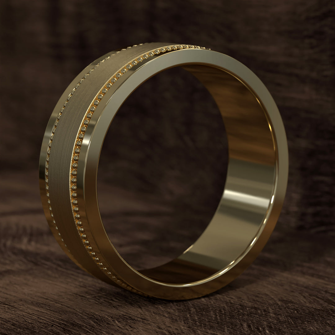 8mm brushed band with beaded filigree detail and polished edges