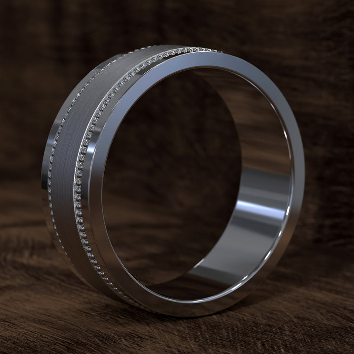 8mm brushed band with beaded filigree detail and polished edges