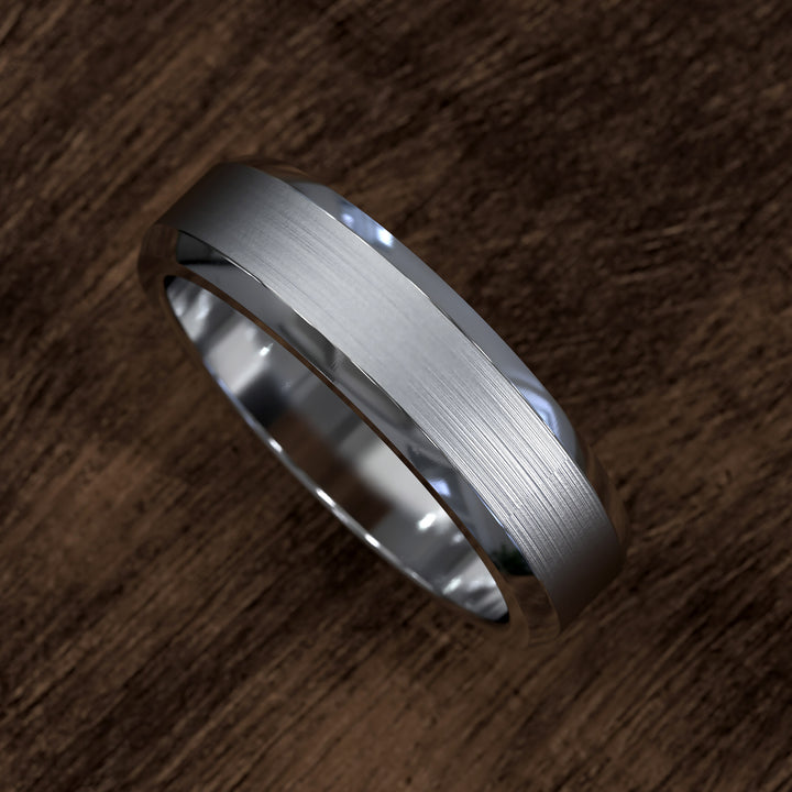 brushed flat beveled edge band with smooth center and comfort fit design