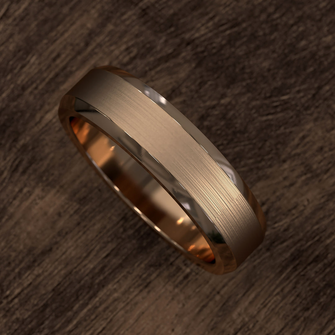 brushed flat beveled edge band with smooth center and comfort fit design