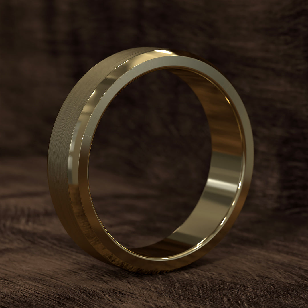 brushed flat beveled edge band with smooth center and comfort fit design