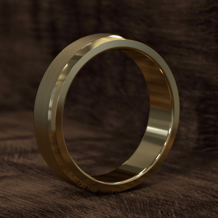 brushed flat beveled edge band with smooth center and comfort fit design