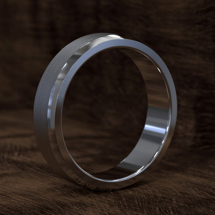 brushed flat beveled edge band with smooth center and comfort fit design