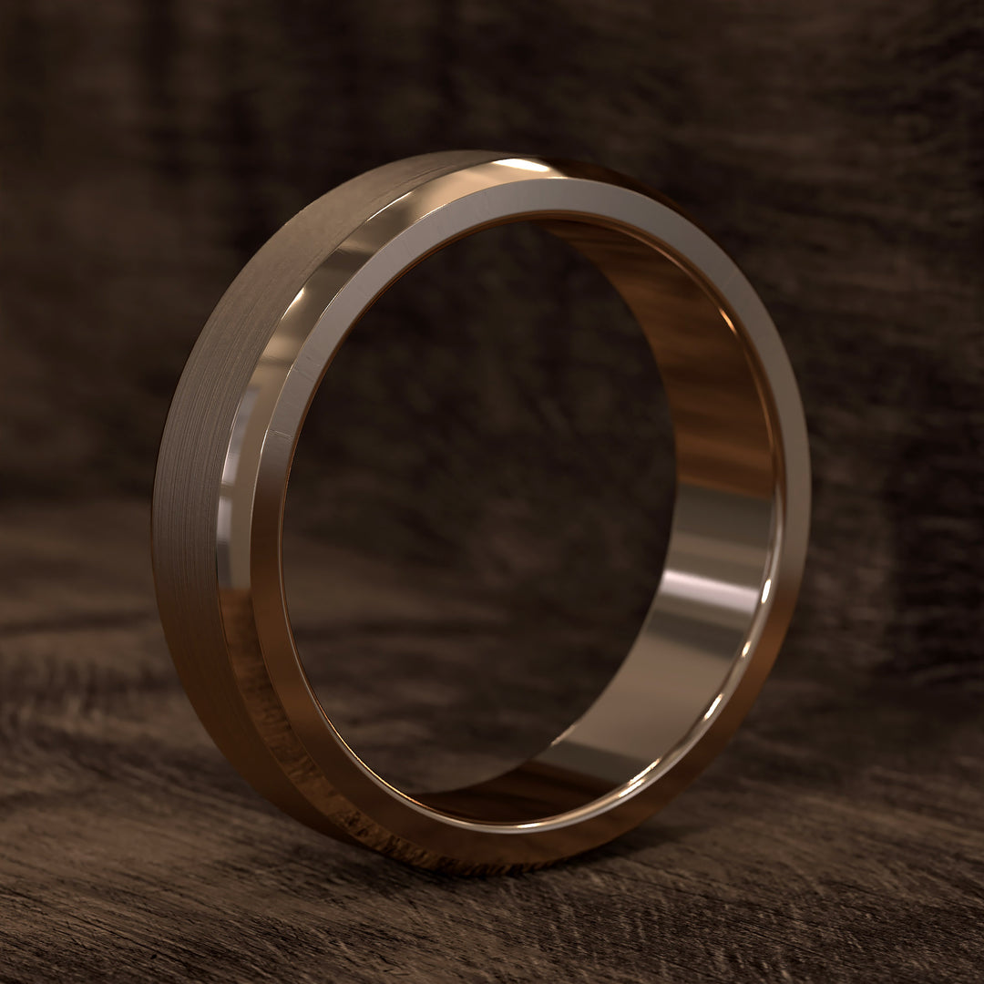 brushed flat beveled edge band with smooth center and comfort fit design