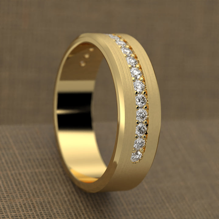 brushed half-eternity band with channel-set diamonds