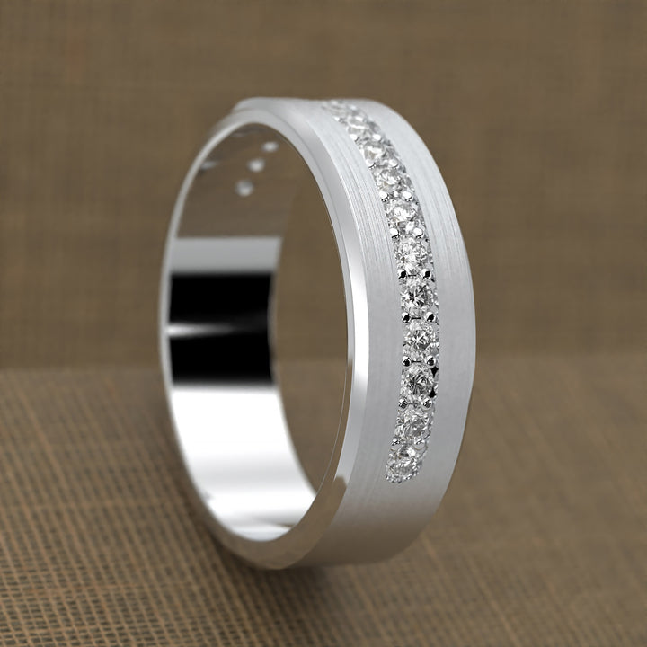 brushed half-eternity band with channel-set diamonds