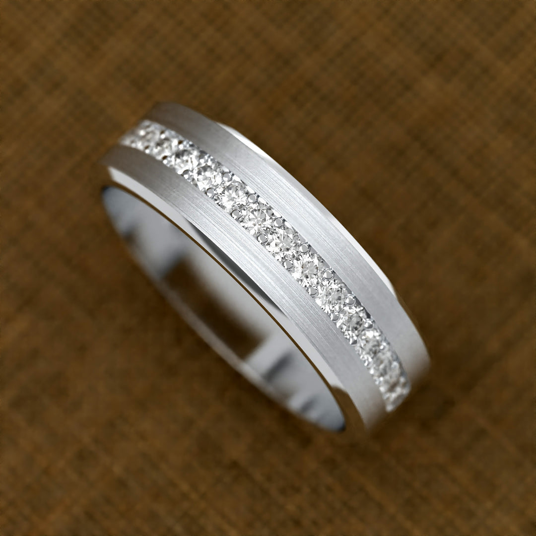 brushed half-eternity band with channel-set diamonds