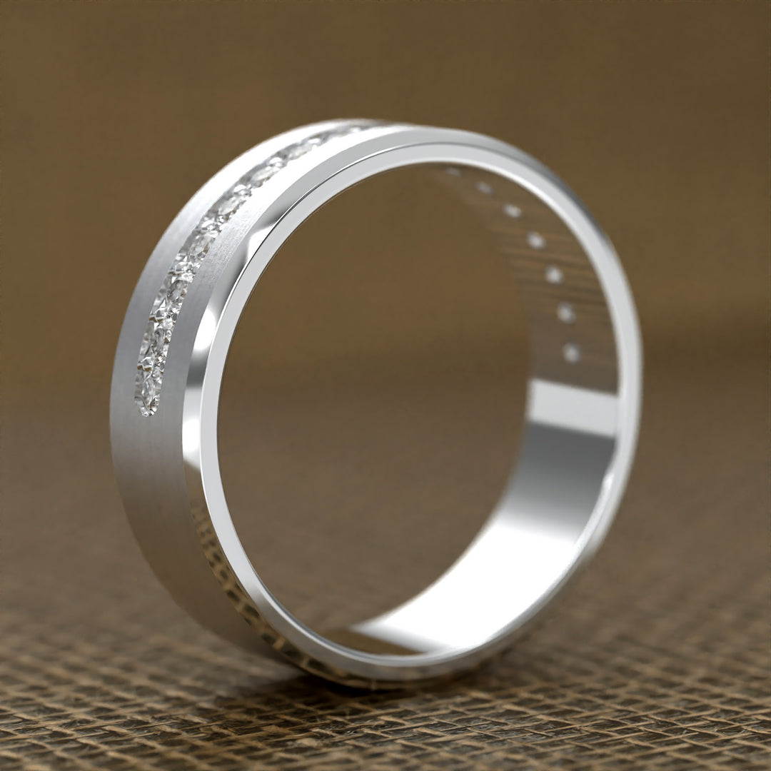 brushed half-eternity band with channel-set diamonds