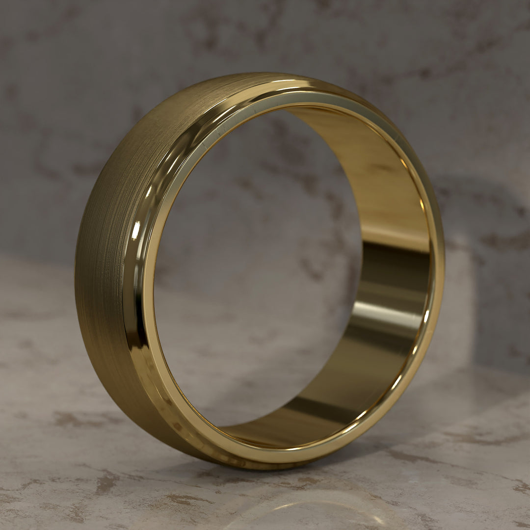 7.5mm brushed half round men’s band with polished step edges