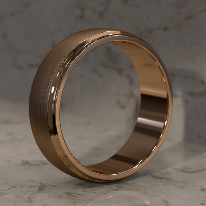 7.5mm brushed half round men’s band with polished step edges