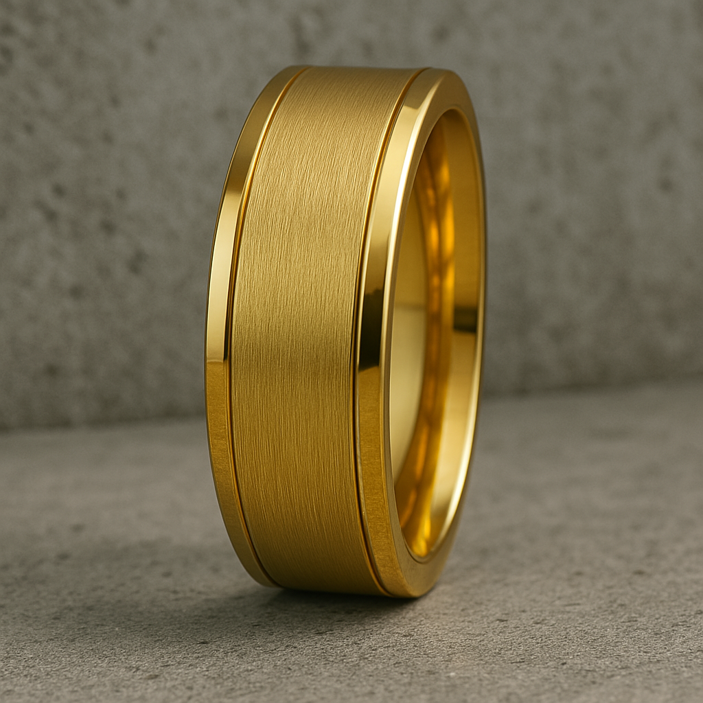 Custom 7mm men’s wedding band with brushed center and polished edges