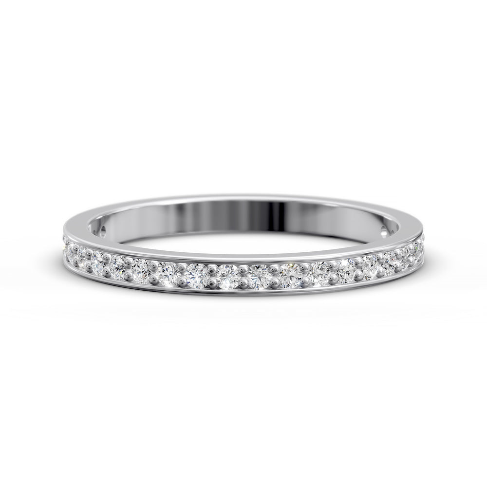 Channel set three-quarter eternity ring with round stones in polished gold