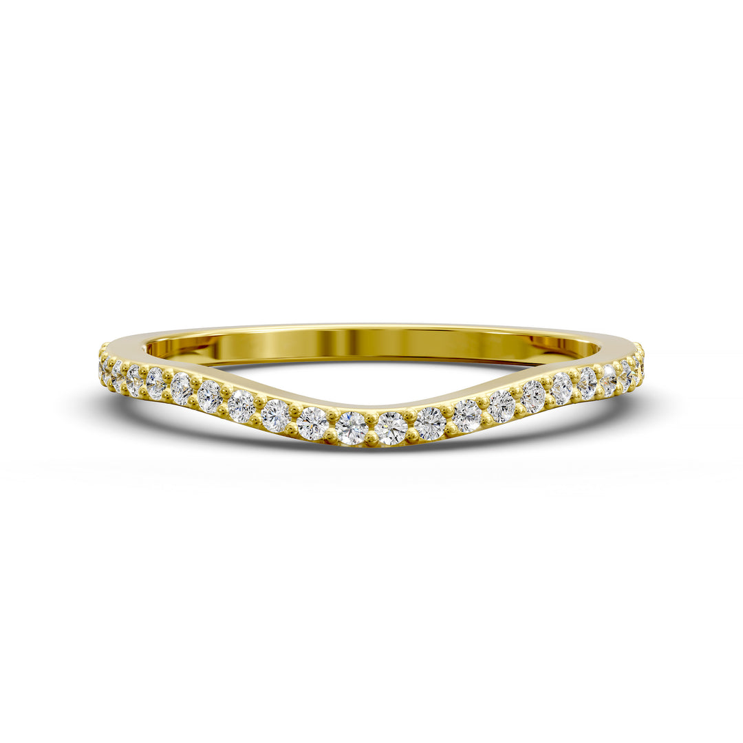 curved contour pavé diamond wedding band with notched design