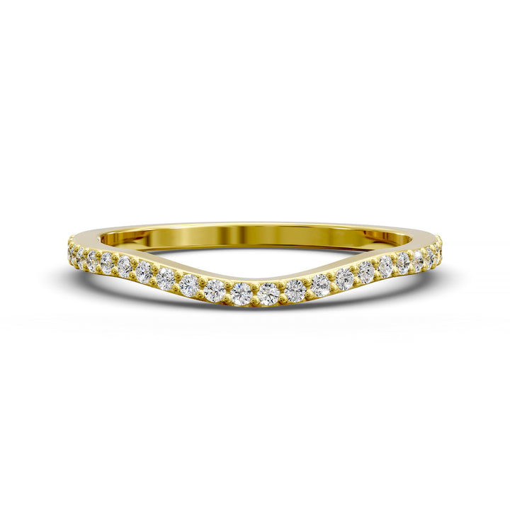 curved contour pavé diamond wedding band with notched design