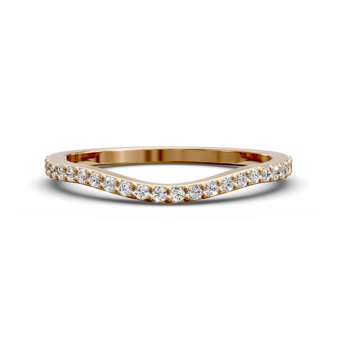 curved contour pavé diamond wedding band with notched design