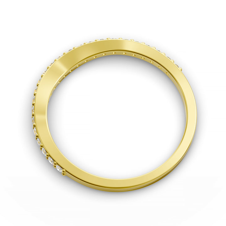 curved contour pavé diamond wedding band with notched design