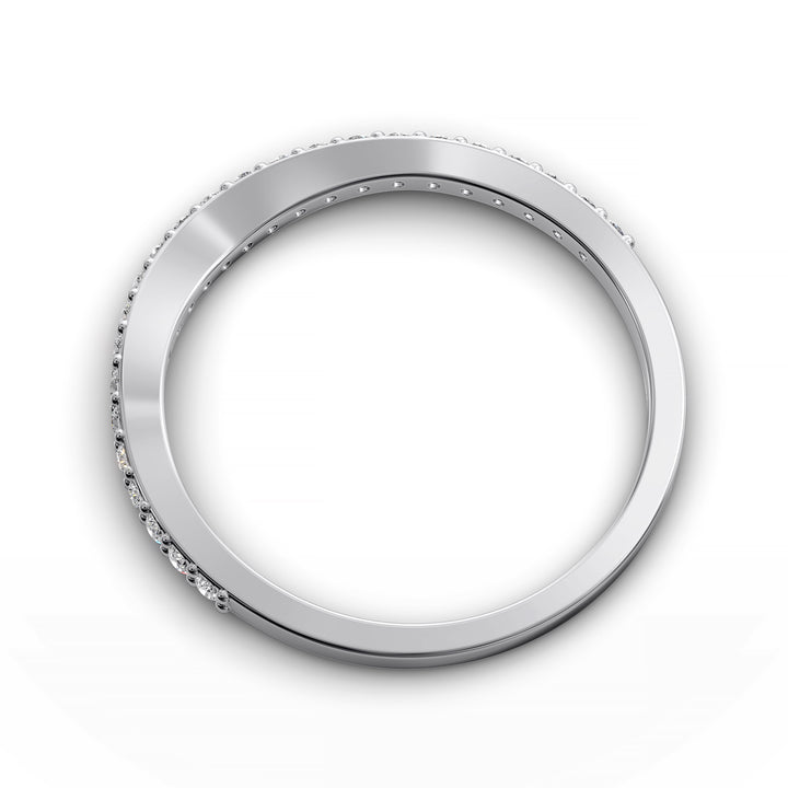 curved contour pavé diamond wedding band with notched design