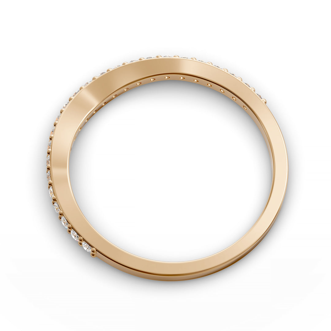 curved contour pavé diamond wedding band with notched design