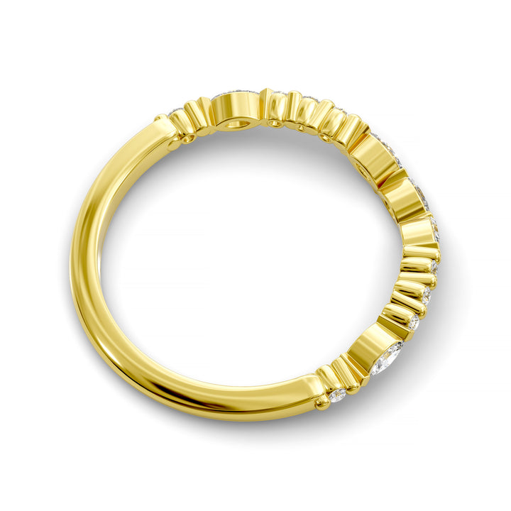 Curved wedding band with alternating marquise and round stones in gold