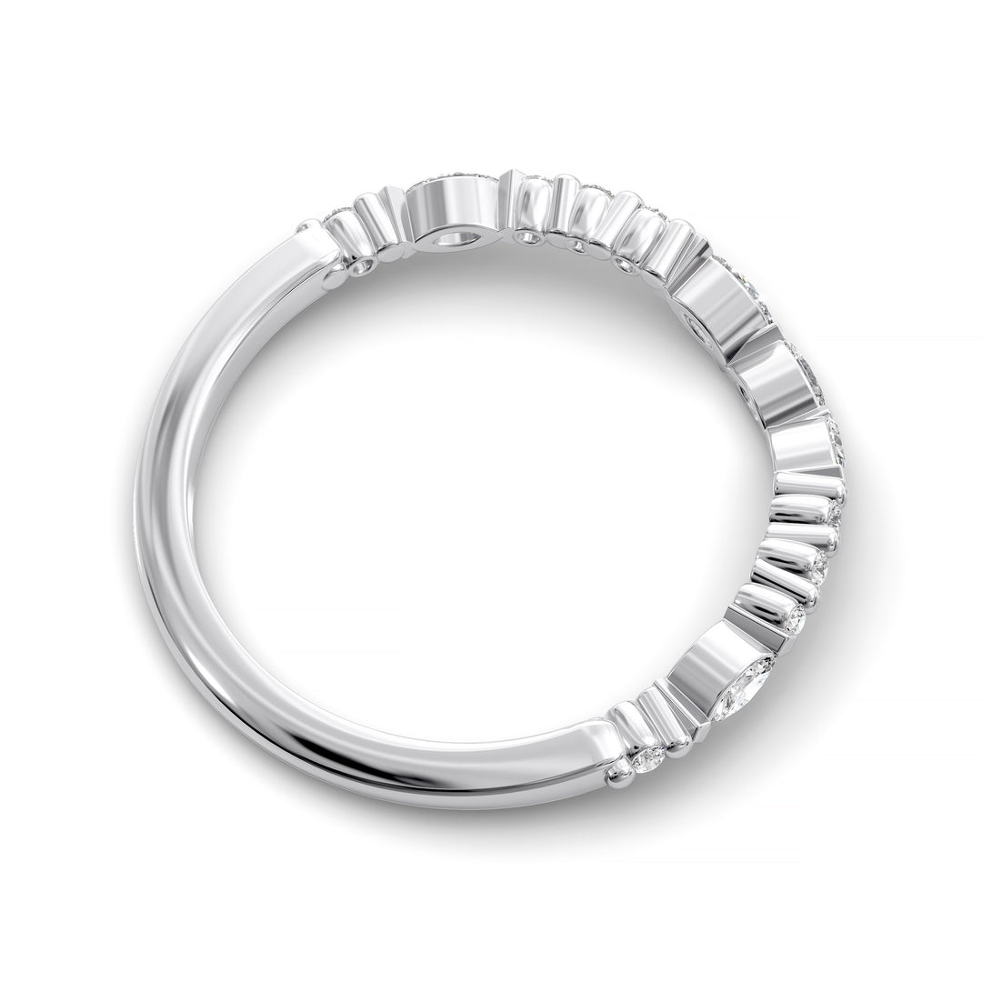 Curved wedding band with alternating marquise and round stones in gold