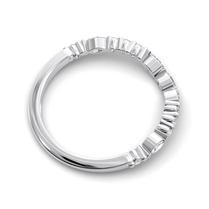 Curved wedding band with alternating marquise and round stones in gold