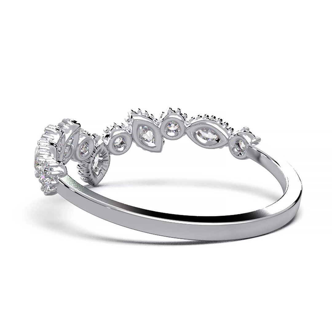 Curved Marquise & Round Cut Lab-Grown Diamond Wedding Band in Gold or Platinum