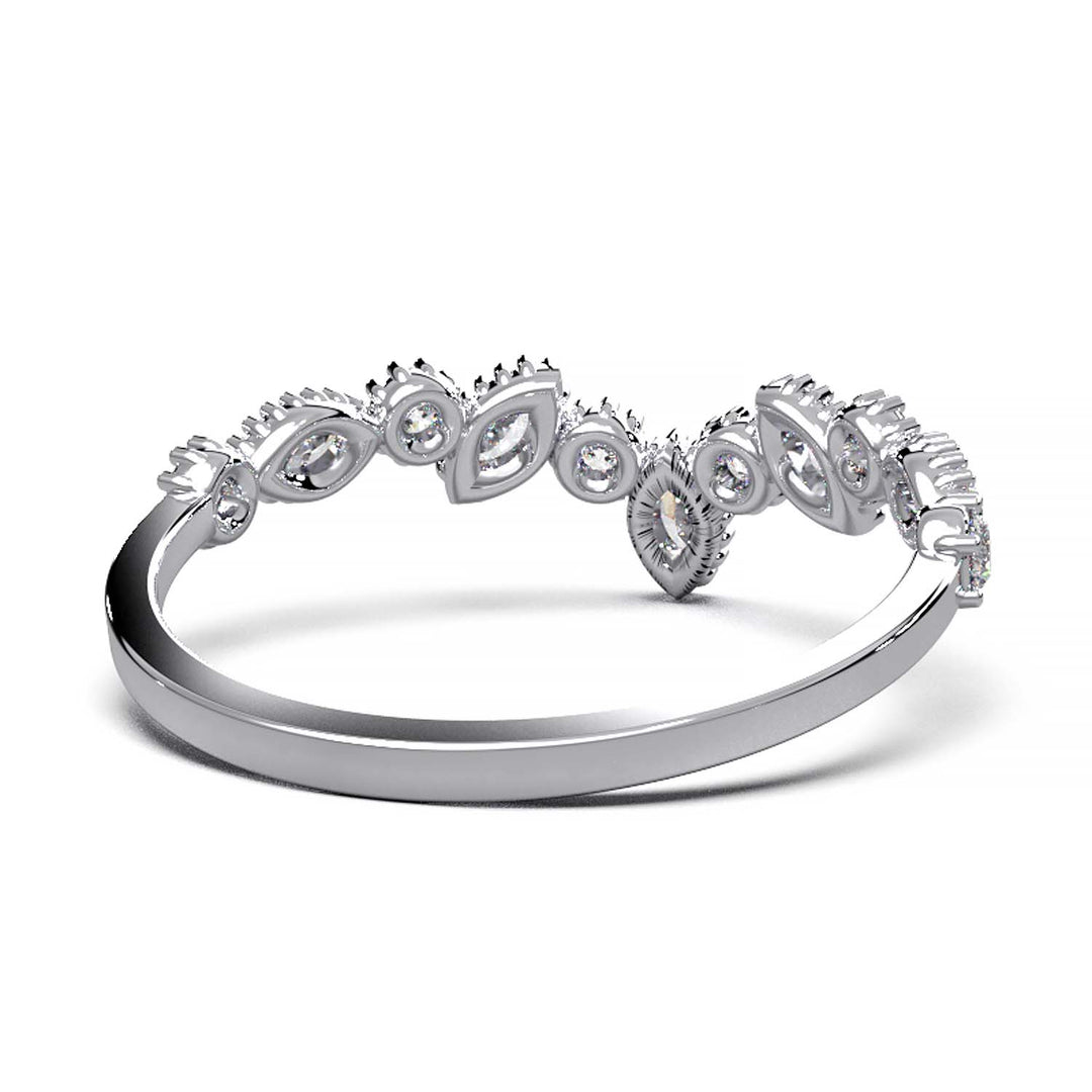 Curved Marquise & Round Cut Lab-Grown Diamond Wedding Band in Gold or Platinum