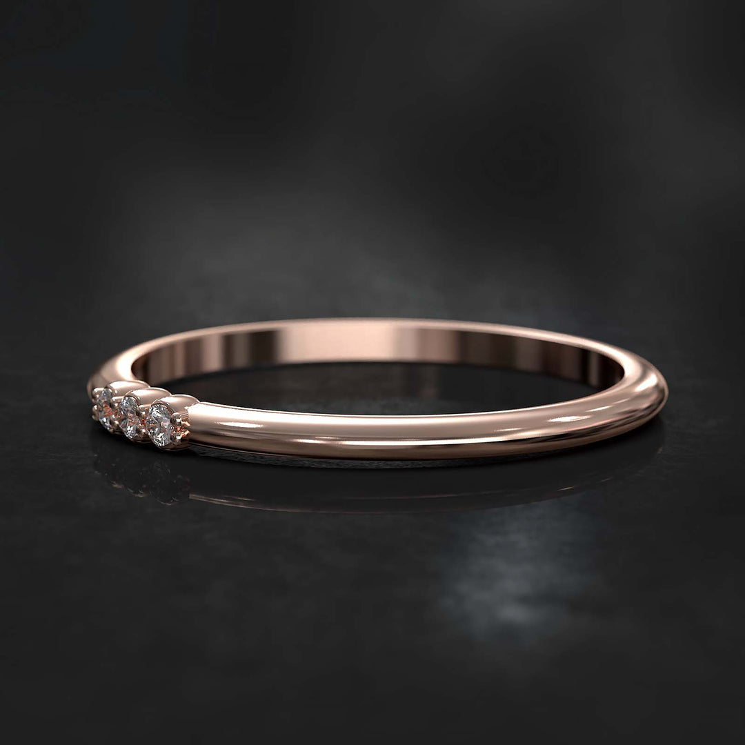 Dainty lab-grown diamond band with three diamonds on top, crafted in gold or platinum.