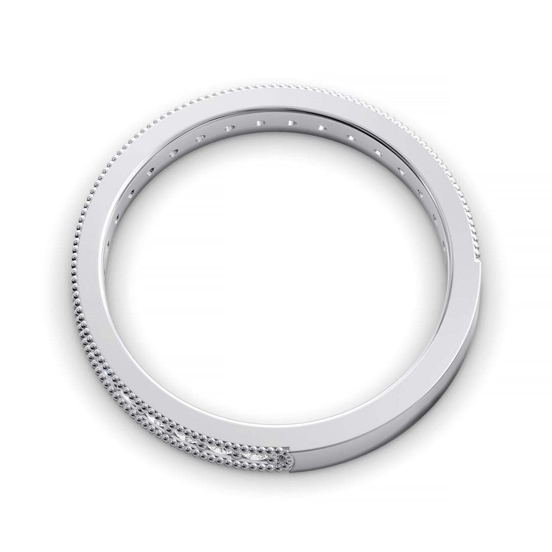 Channel set diamond wedding band with three-quarter eternity and beaded edge