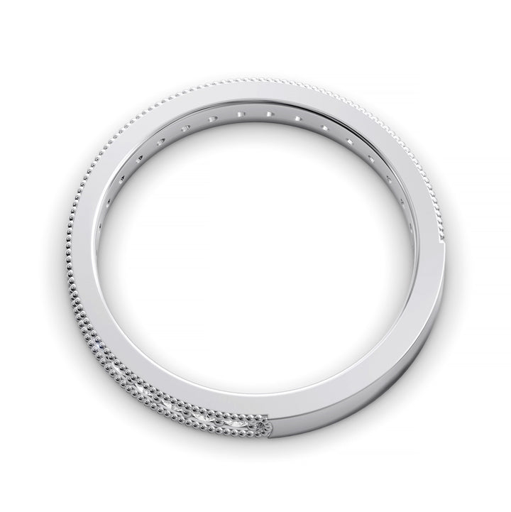 Channel set diamond wedding band with three-quarter eternity and beaded edge