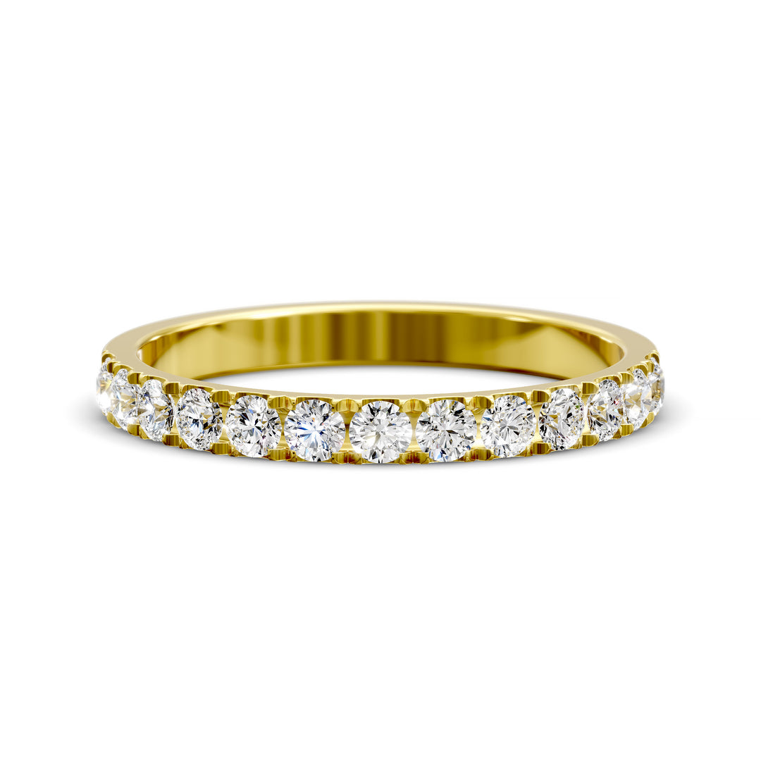 pavé stone wedding band with half eternity setting and polished shank