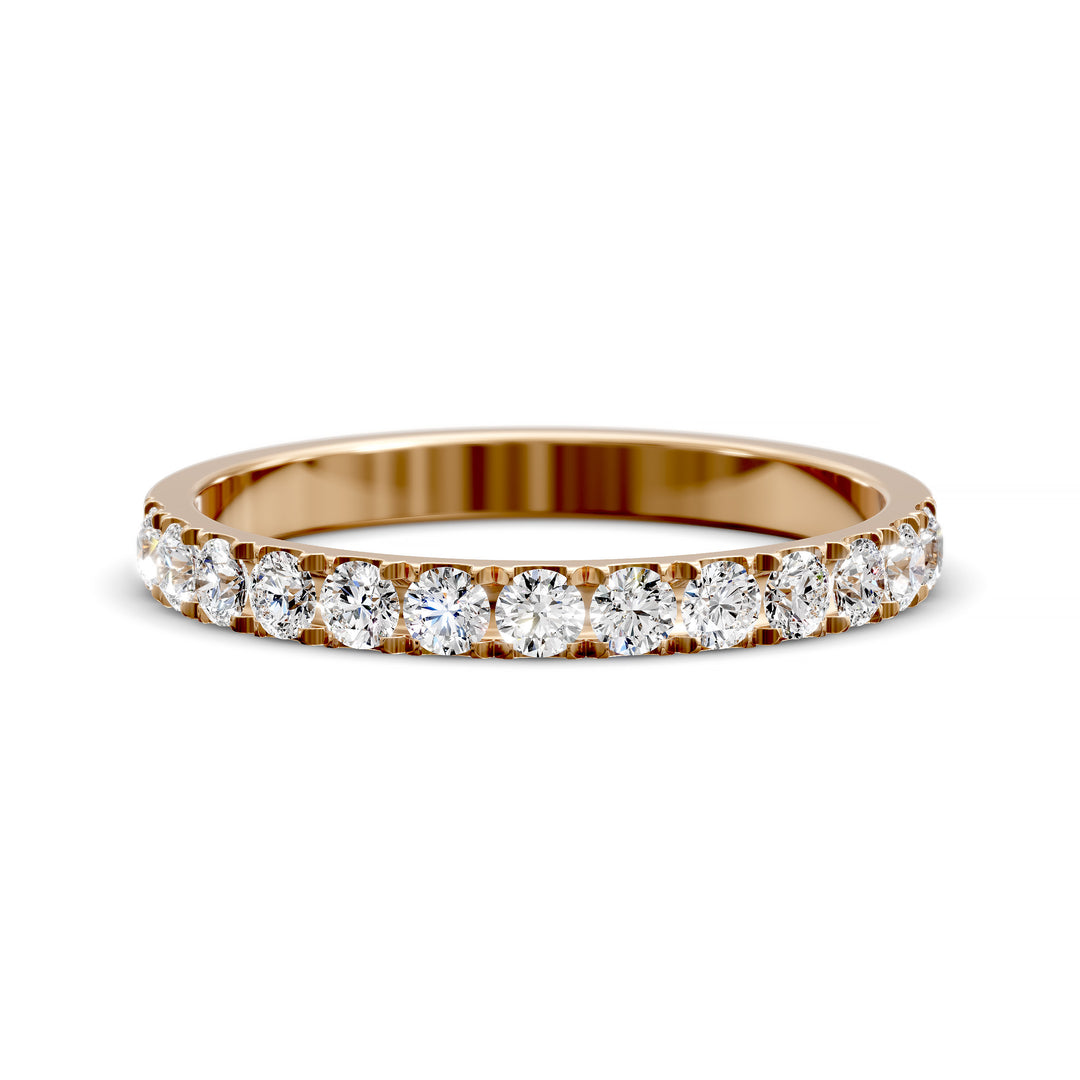 pavé stone wedding band with half eternity setting and polished shank