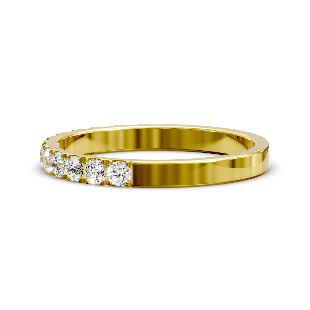 pavé stone wedding band with half eternity setting and polished shank