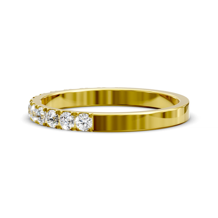 pavé stone wedding band with half eternity setting and polished shank