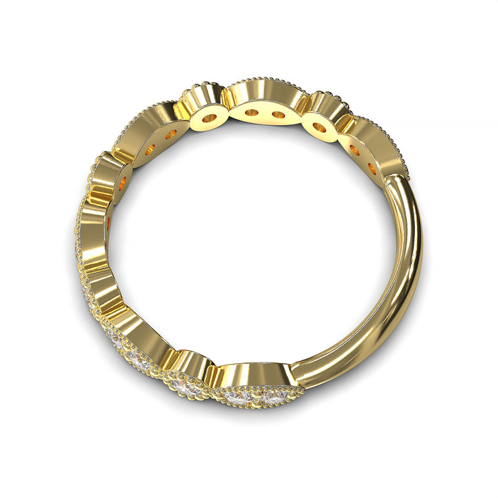 Diamond band with marquise and round bezels featuring vintage-style milgrain accents on a white background