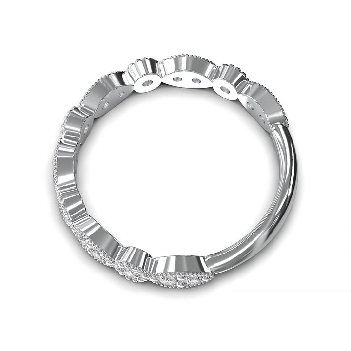Diamond band with marquise and round bezels featuring vintage-style milgrain accents on a white background