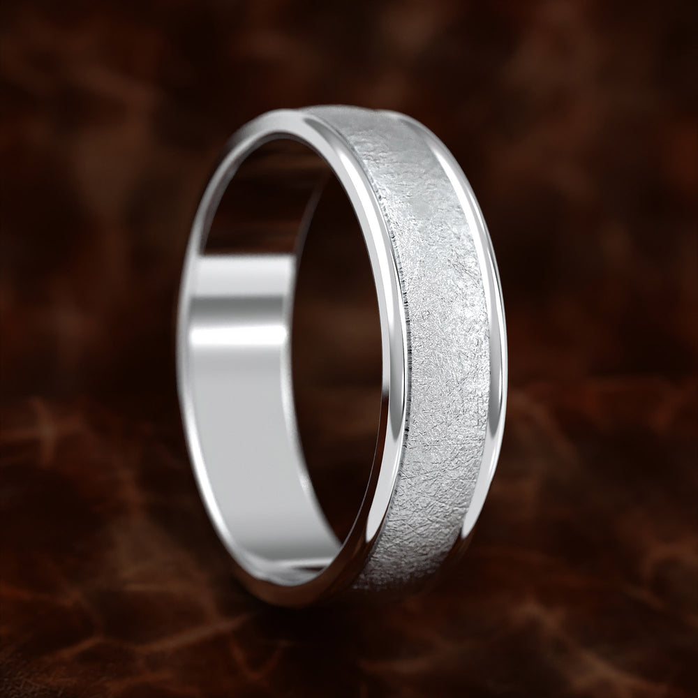 domed men’s band with ice-cut center and polished edges