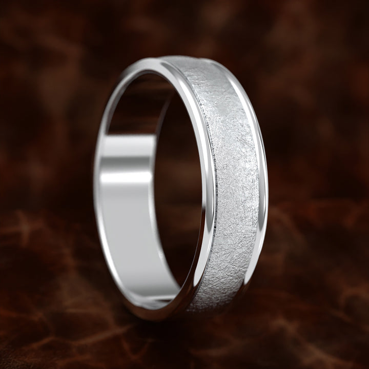 domed men’s band with ice-cut center and polished edges