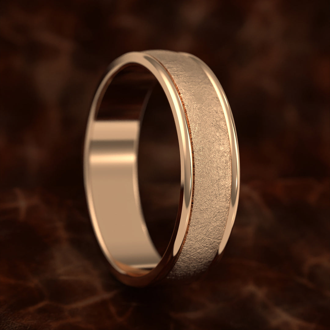 domed men’s band with ice-cut center and polished edges