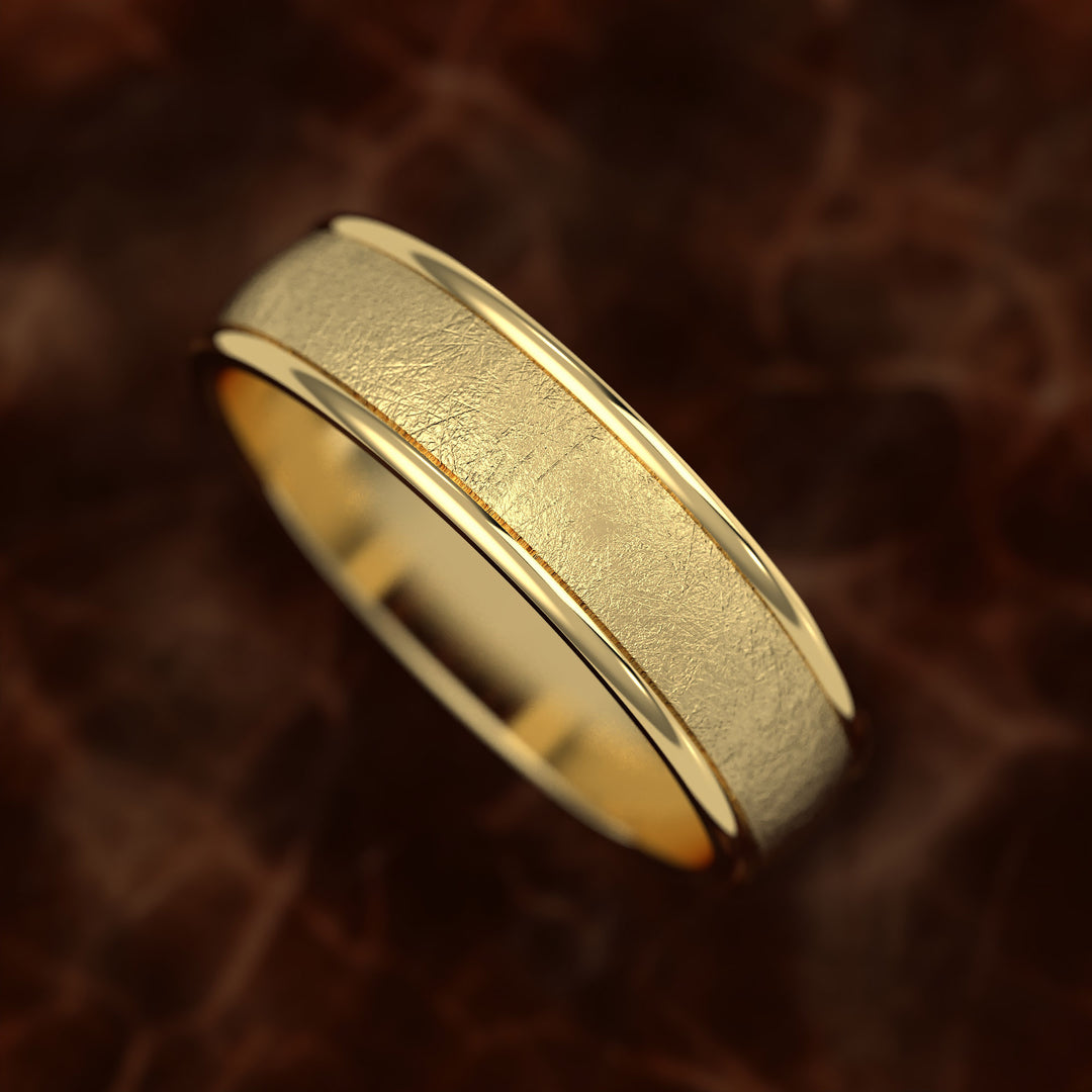 domed men’s band with ice-cut center and polished edges