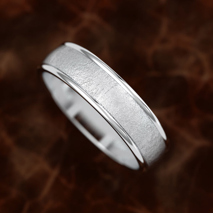 domed men’s band with ice-cut center and polished edges