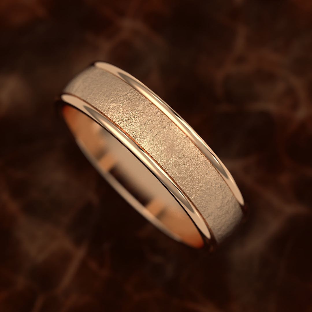 domed men’s band with ice-cut center and polished edges