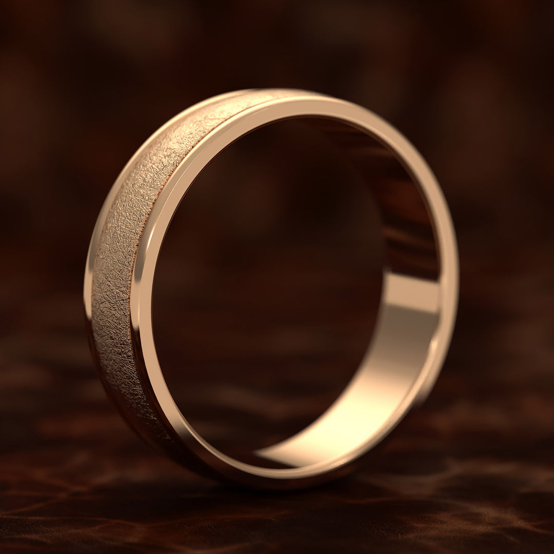 domed men’s band with ice-cut center and polished edges