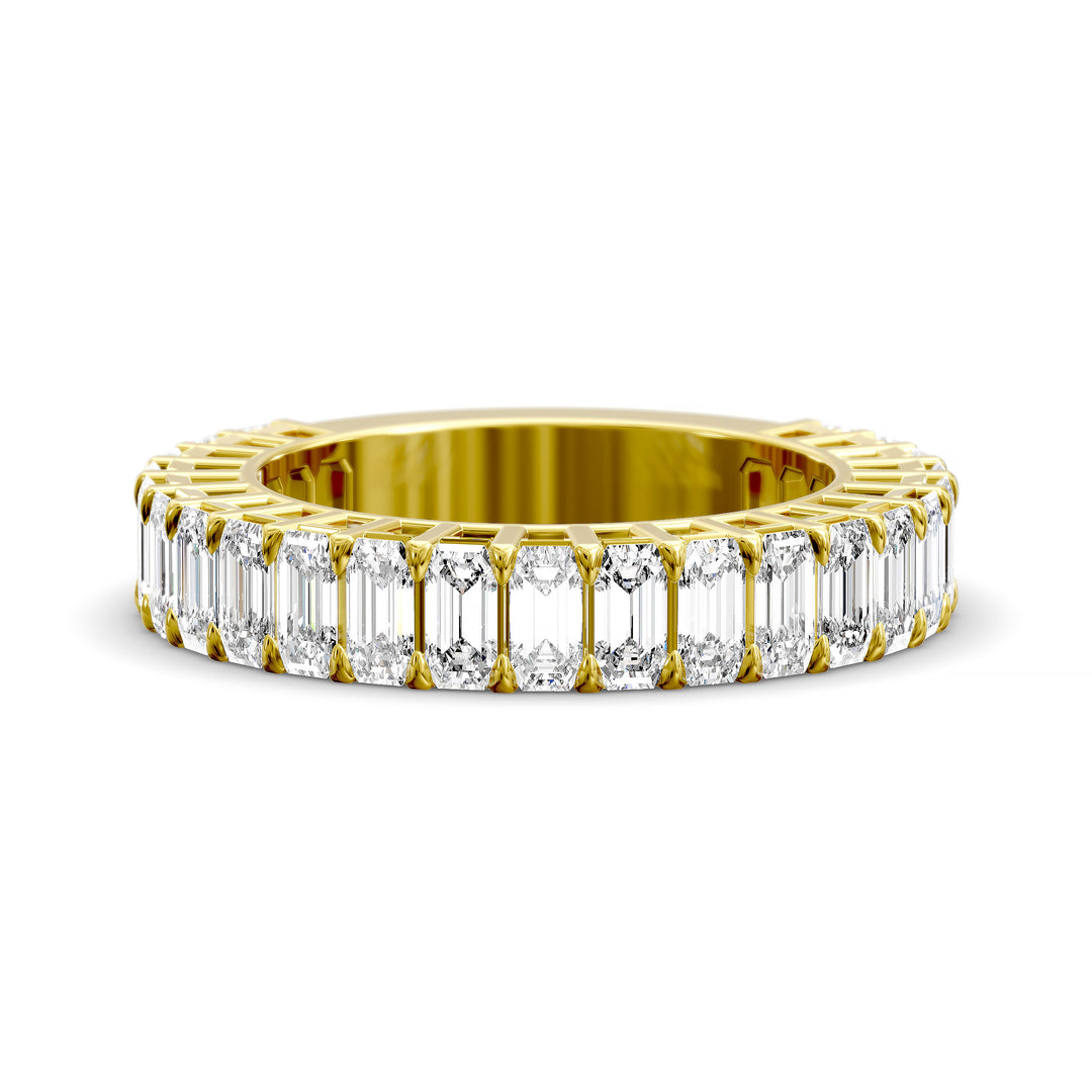 Emerald cut three-quarter eternity band with shared prong setting