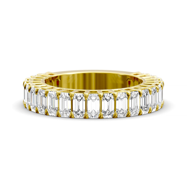 Emerald cut three-quarter eternity band with shared prong setting