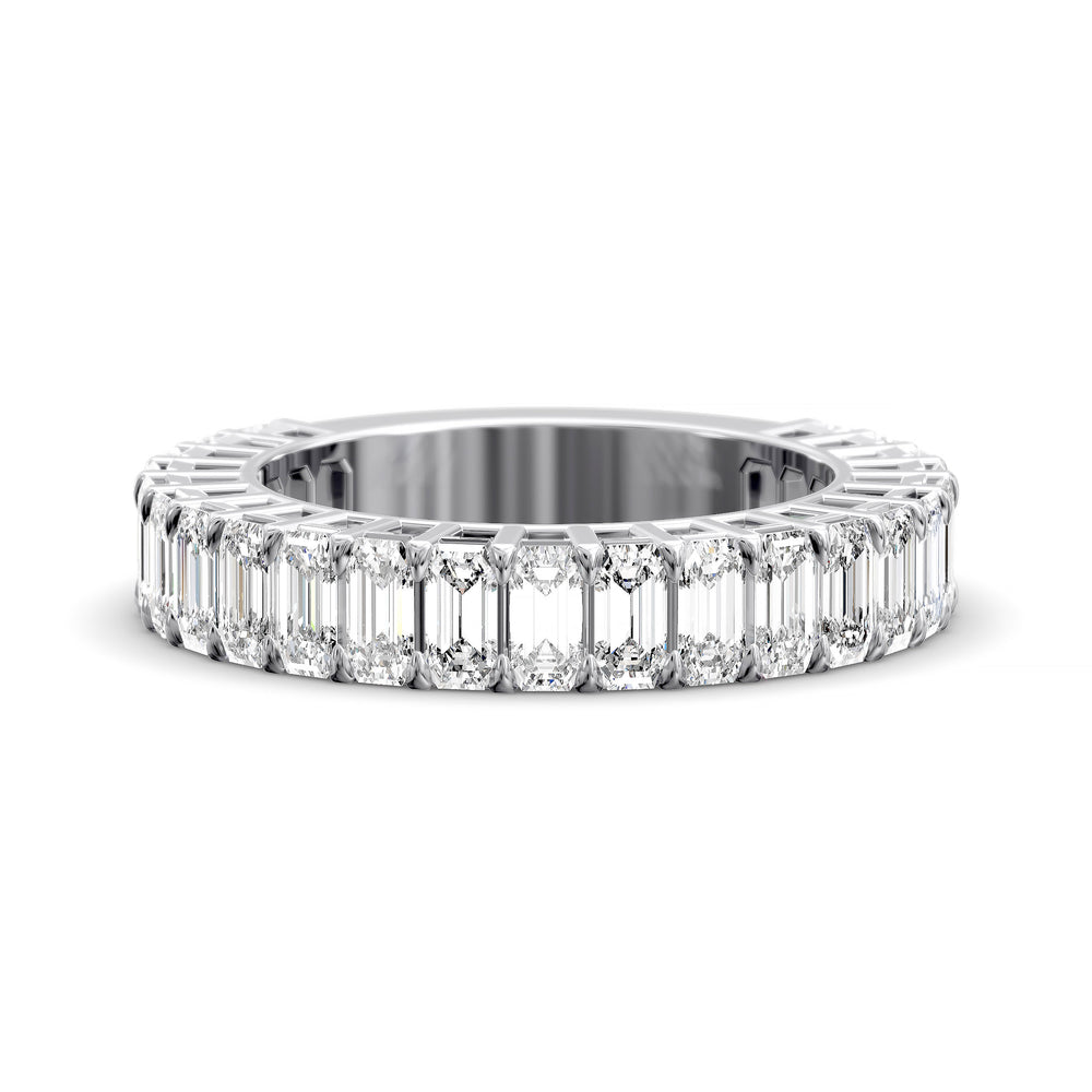 Emerald cut three-quarter eternity band with shared prong setting
