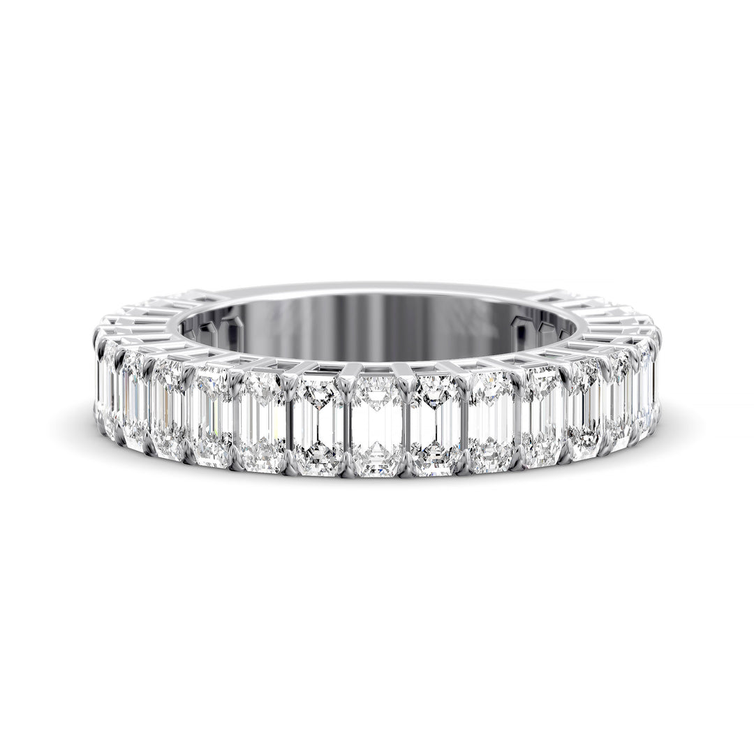 Emerald cut three-quarter eternity band with shared prong setting