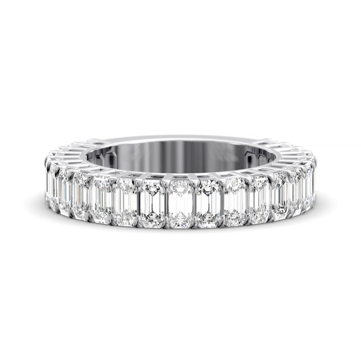 Emerald cut three-quarter eternity band with shared prong setting